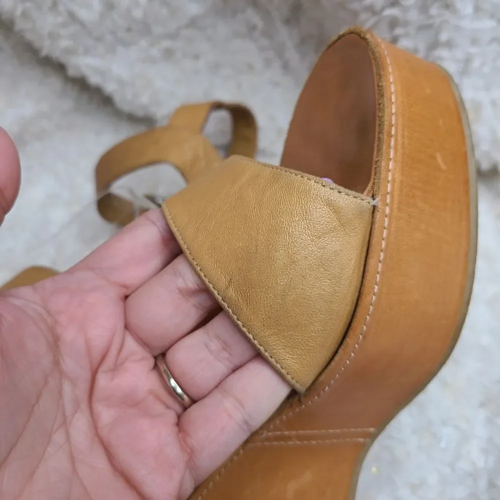 Robert Clergerie Tan‎ Leather Platform Wedge Sandals size 10.5
